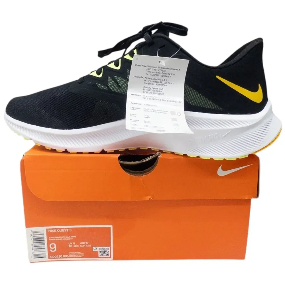 Nike Quest 3 Men's 9  Sneakers Running Shoe Black University Gold White